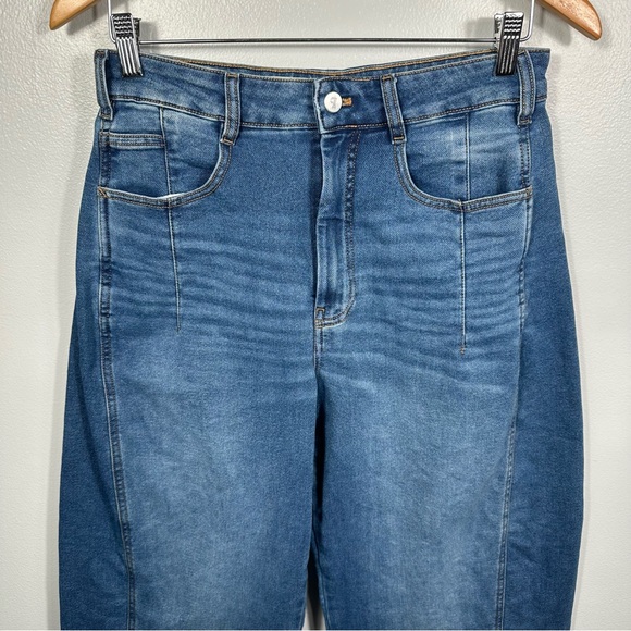 Pilcro Anthropologie Blue Wide Leg Cropped Barrel Denim Jeans Size 28 Tall Chic - Picture 13 of 15